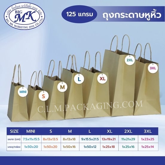 ถุงกระดาษหูหิ้ว ตรา BMK 125 แกรม