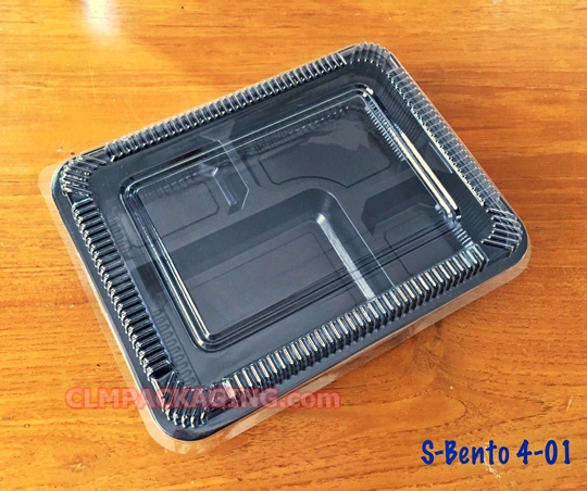 กล่องอาหารพลาสติก เบนโตะ 4 หลุม ฝาใส S-Bento 4-01