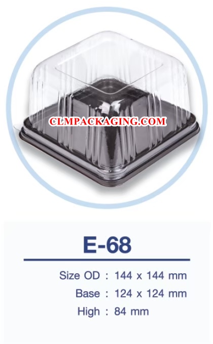 E68 กล่องเค้กพลาสติกE-68ฐานน้ำตาล เบบี้เค้กจตุรัส