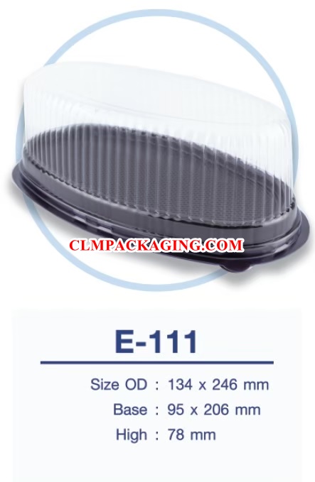 E111 กล่องเค้กพลาสติกE-111ฐานน้ำตาล,ขาว เค้กวงรีใหญ่ ชีสเค้กญี่ปุ่น เจแปนไลท์ชีสเค้ก