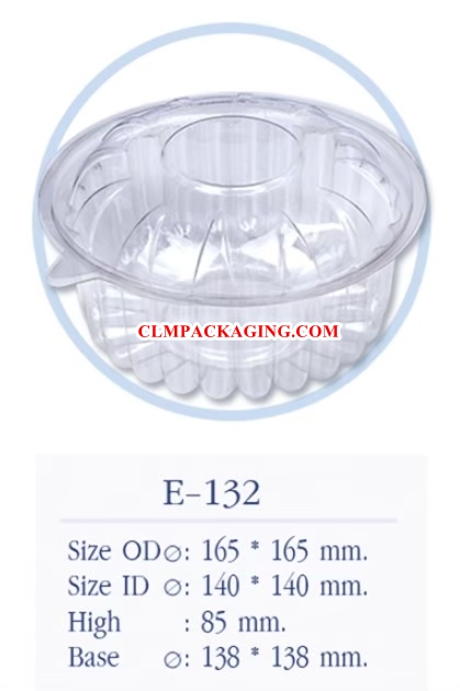 E132 กล่องเค้กพลาสติกE-132 กล่องพลาสติกใส กล่องใส สลัดกลมใหญ่ตัวติดฝา