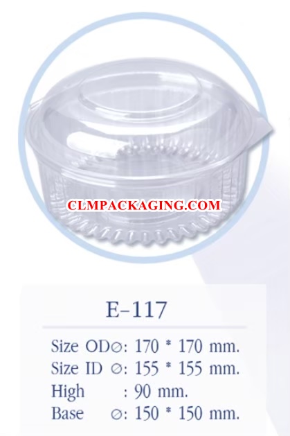 E117 กล่องเค้กพลาสติกE-117 กล่องพลาสติกทรงกลม ใส่ผลไม้ ใส่สลัด ใส่อาหาร กล่องสลัดใสกลมฝาโดม