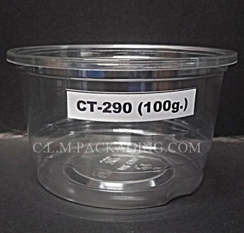 ถ้วย  เนื้อ PET  CT-290 เรียบ ใส ปาก 95 mm.( 100 กรัม )