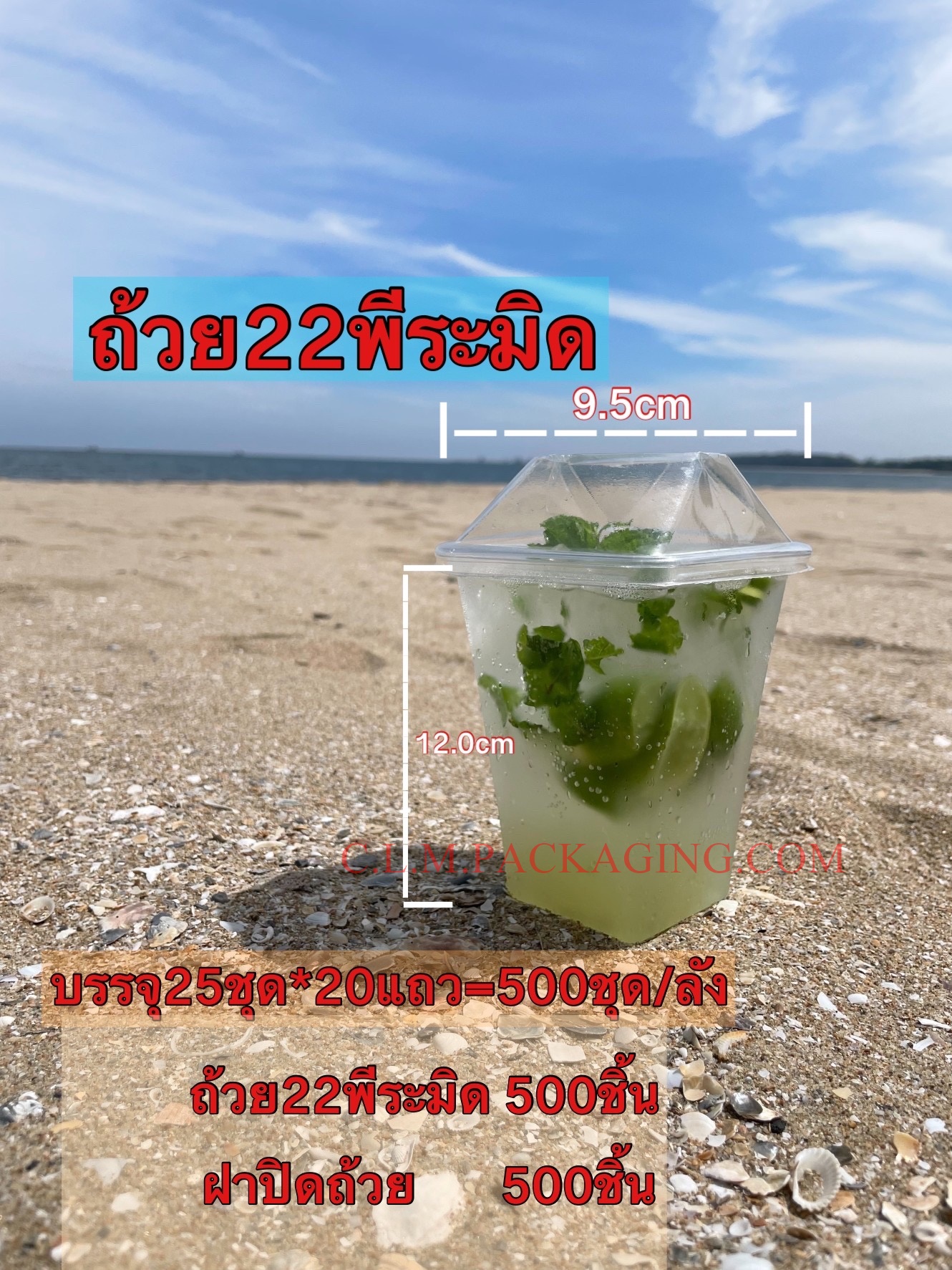 แก้ว HB เหลี่ยมพีระมิด + ฝาเหลี่ยม 22 oz.